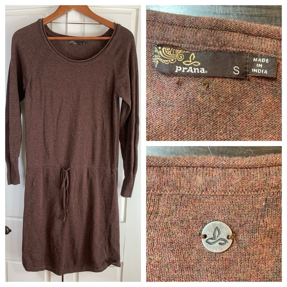 PrAna Leigh Organic Cotton Knit‎ Sweater Dress Womens Small Brown Outdoorsy